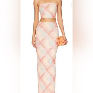 REVOLVE Plaid Strapless Set in Pink and Cream